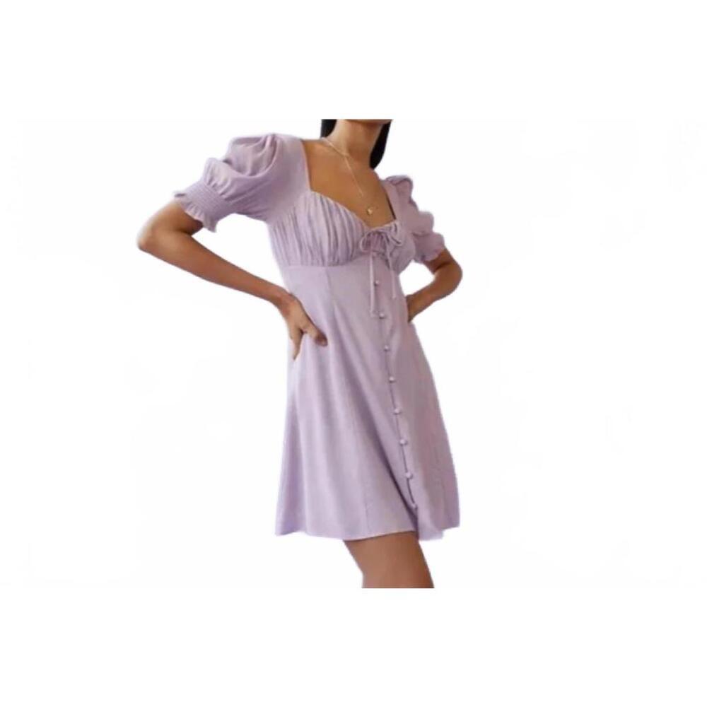 Urban Outfitters Lilac Puff Sleeve Button-Front Mini Dress